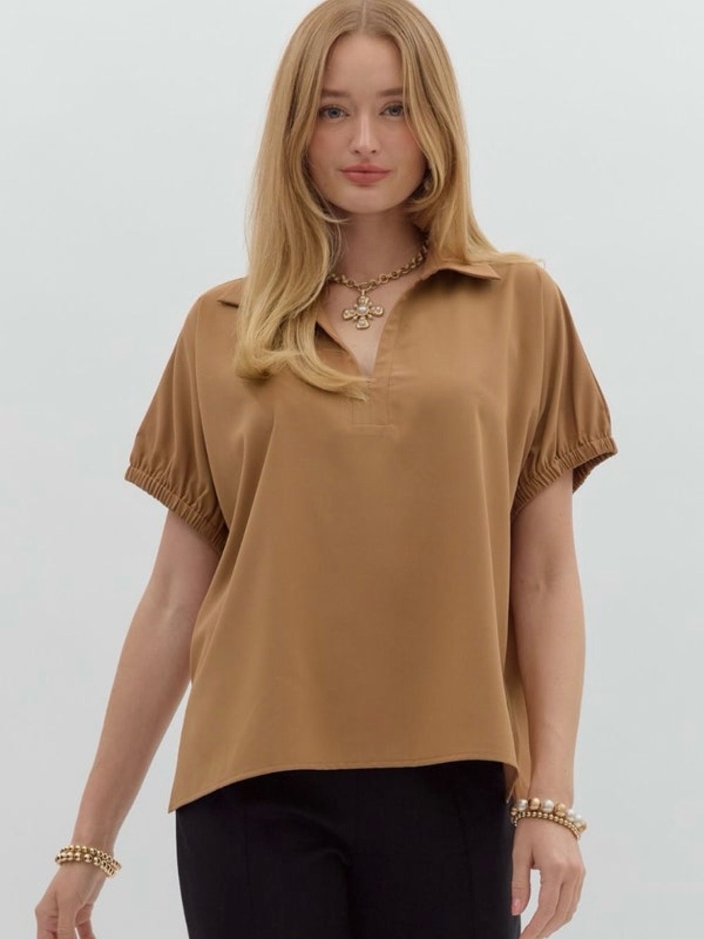 Lightweight Slip Collar Blouse in Mocha Size Large Women’s Boutique Top NWT